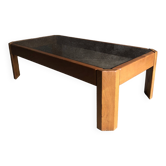Coffee table in light wood and smoked glass, 1980s