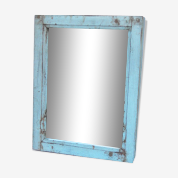 Miroir patine turquoise teck recycle old teak miror inde 31,5x40x3,5cm 1,9kg