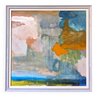 Paysage marin abstrait contemporain « Summer Abstraction » par l’artiste britannique Ian Mood, peinture à l’huile encadrée