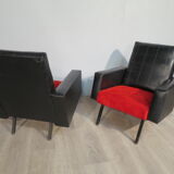 Pair of vintage armchairs in skai and "moumoutte"