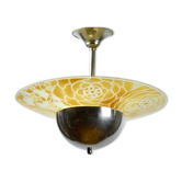 Art deco Loys Lucha hanging lamp, chrome and glass years 1935
