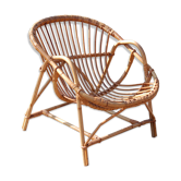 Fauteuil rotin coquille années 60