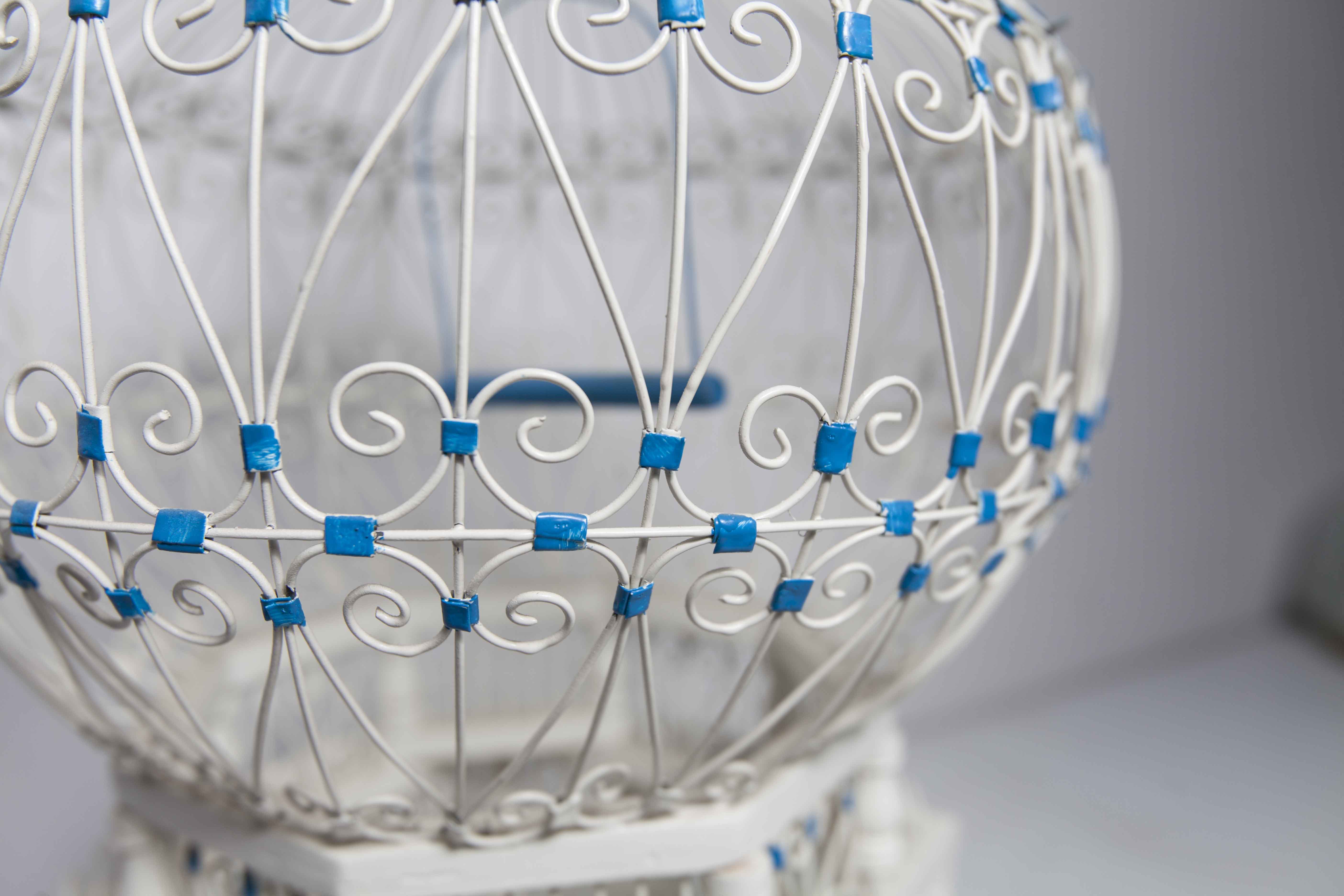 Oriental bird cage 1960 hand-painted wood and metal