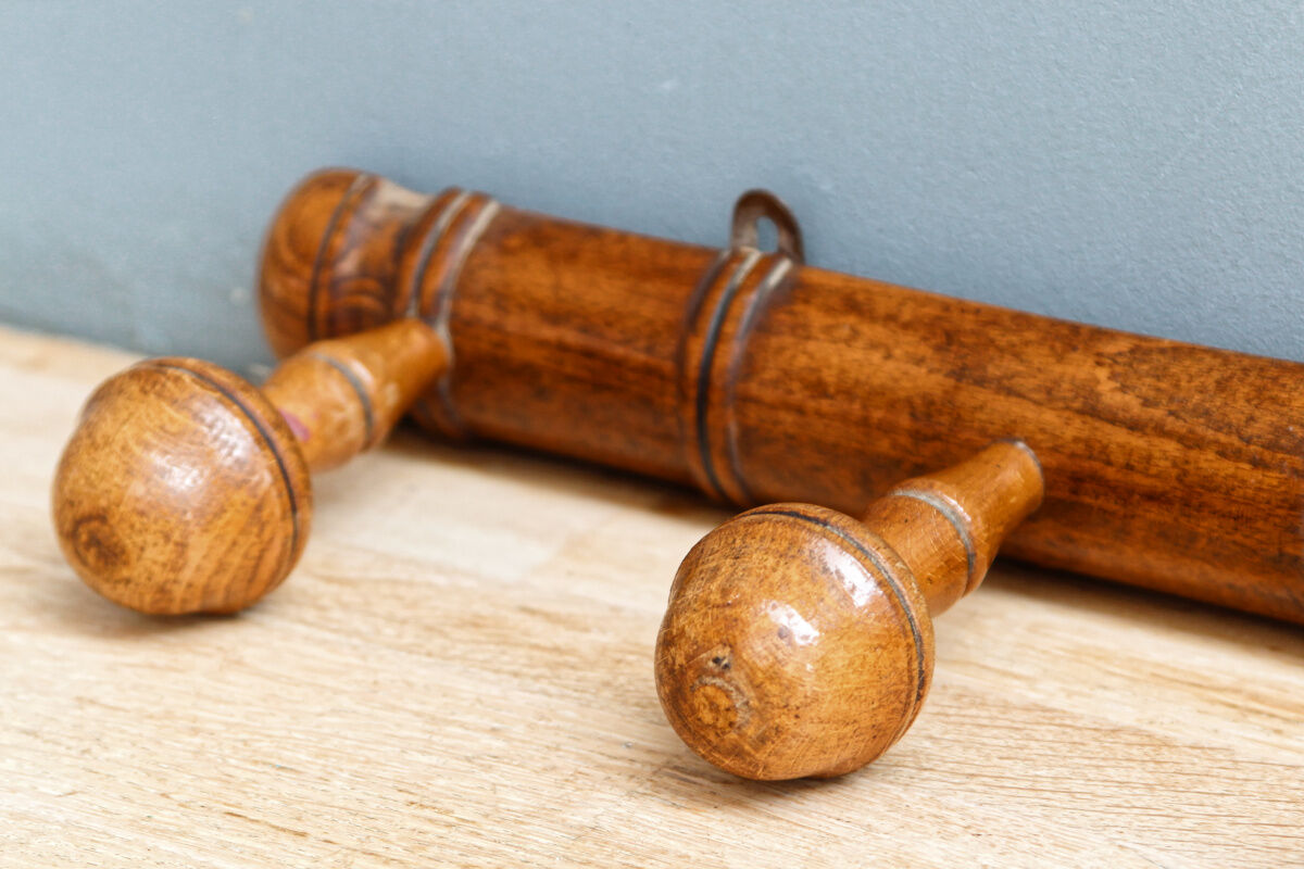 Wall coat rack, turned wood