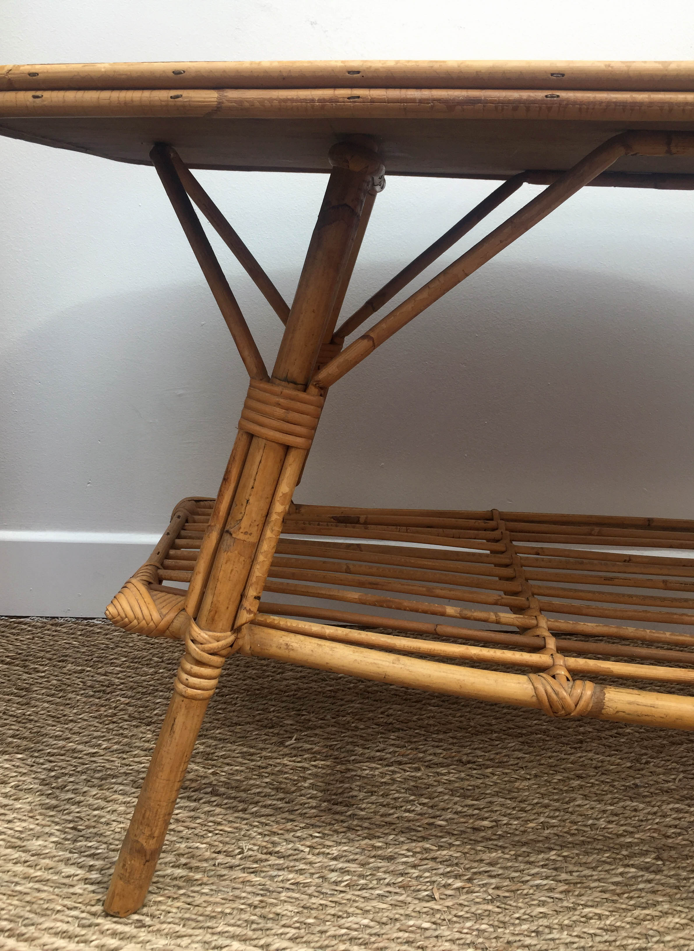 Rattan coffee table and solid wood tray