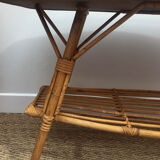 Rattan coffee table and solid wood tray