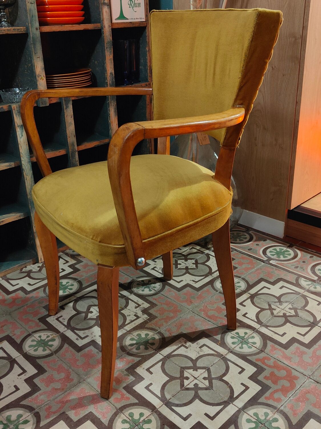 Fauteuil chaise bridge ancien moutarde