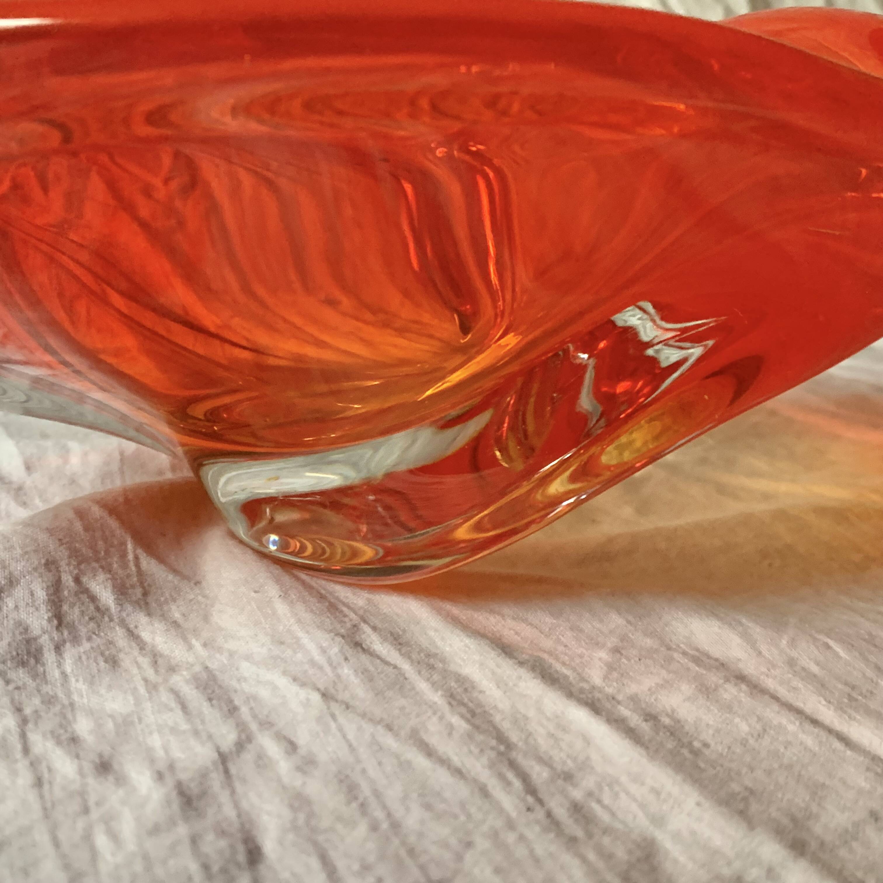 Large vintage orange blown glass ashtray
