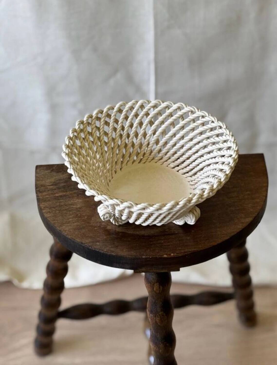 Antique twisted ceramic basket, 1930