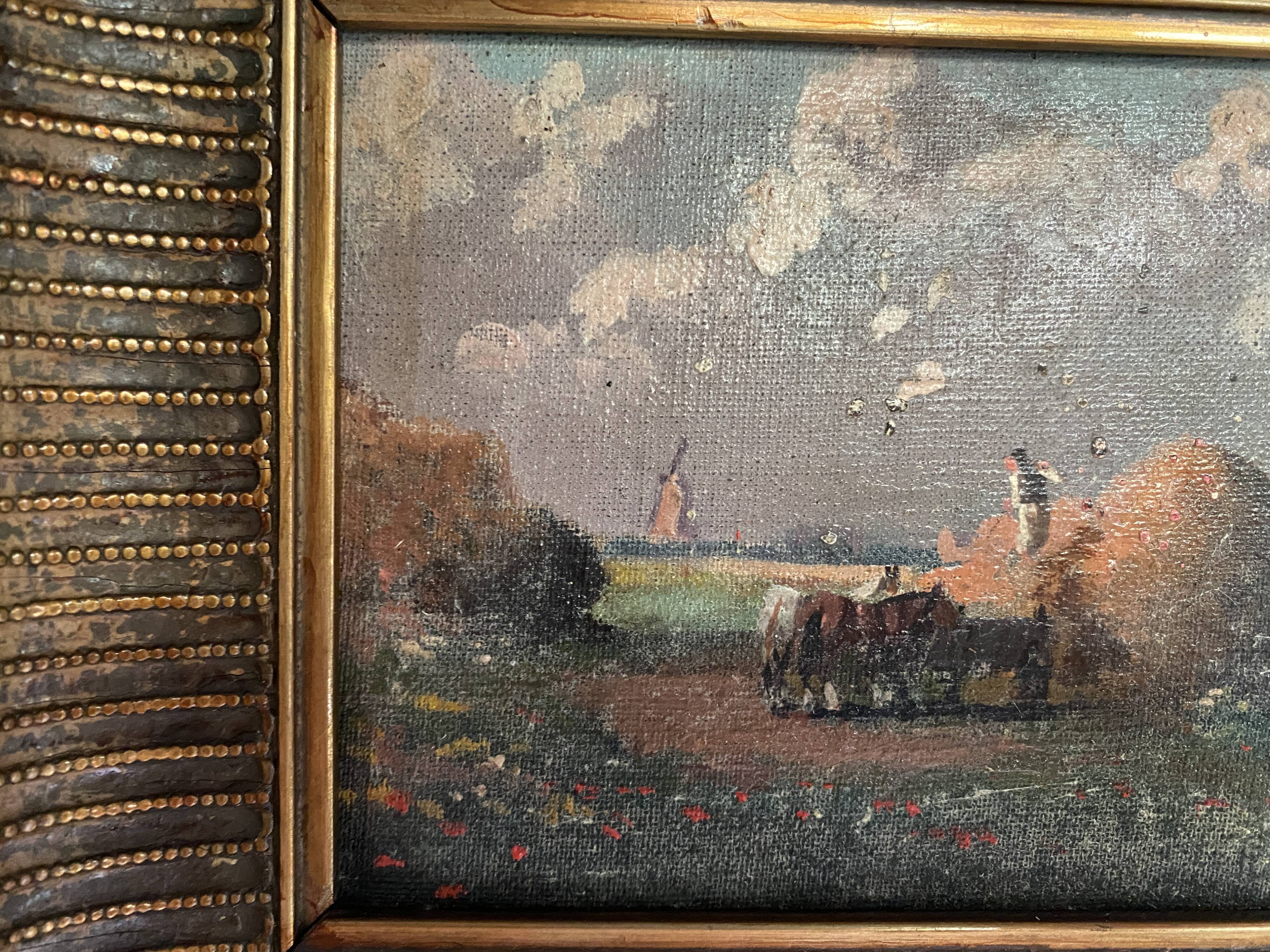 Oil on canvas "work of the fields" late nineteenth early twentieth