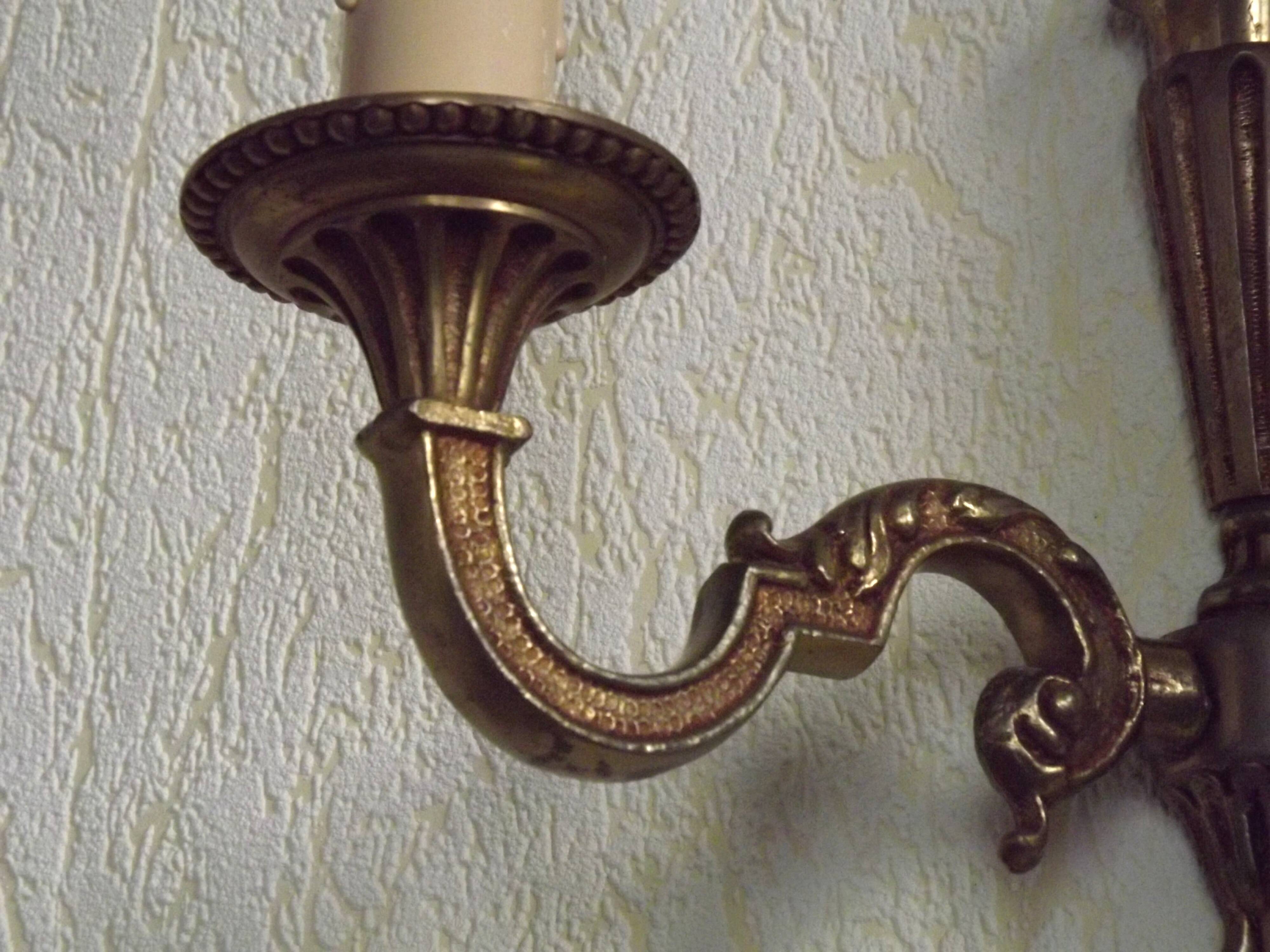 Pair of double Empire wall sconces in bronze from the French period with flame 5160.