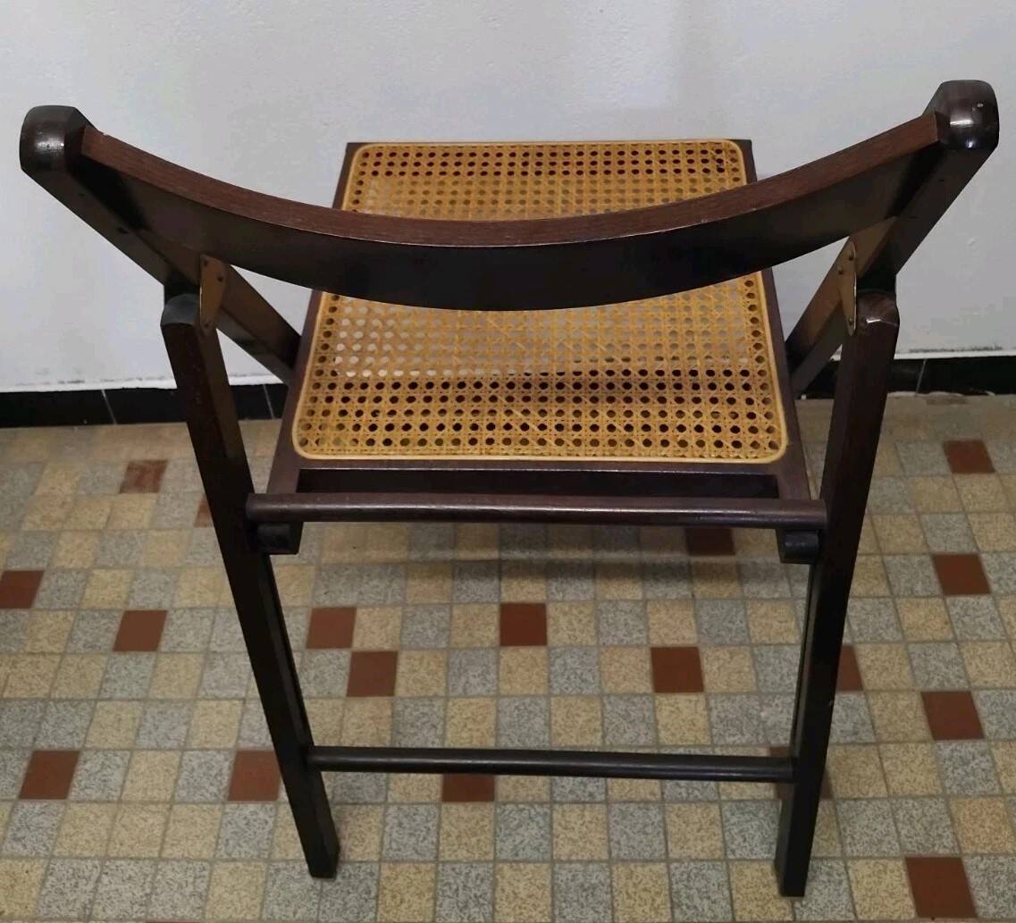 Set of 4 vintage 1970s folding chairs in wood and caning