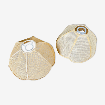 Duo of vintage wicker lampshades