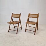 Set of 2 Italian Folding Chairs with Wicker, 1980's
