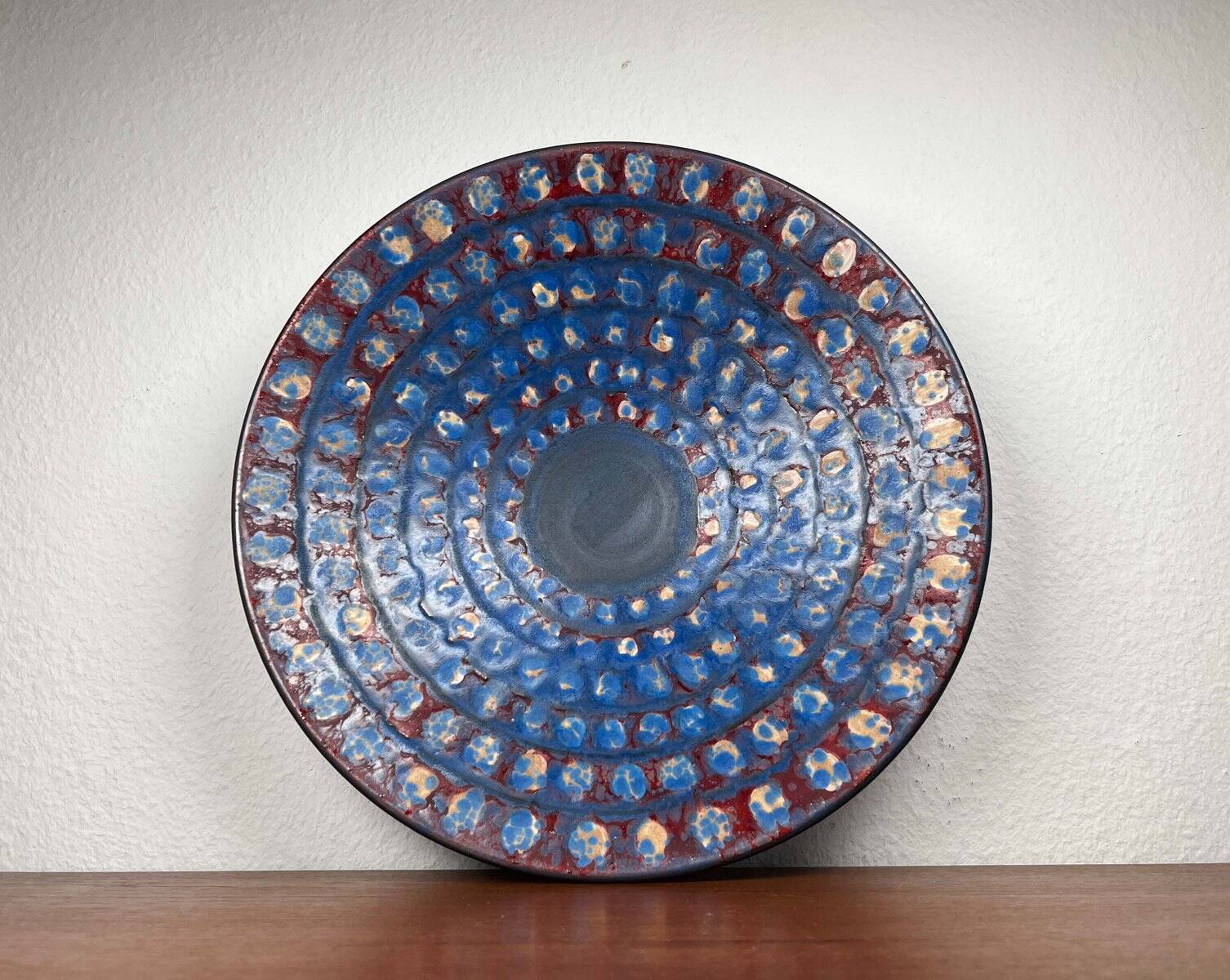 Large Mid-Century Modern German Studio Pottery Decorative Wall Plate by Eva Fritz-Lindner for Karlsruher Majolika, 1960s