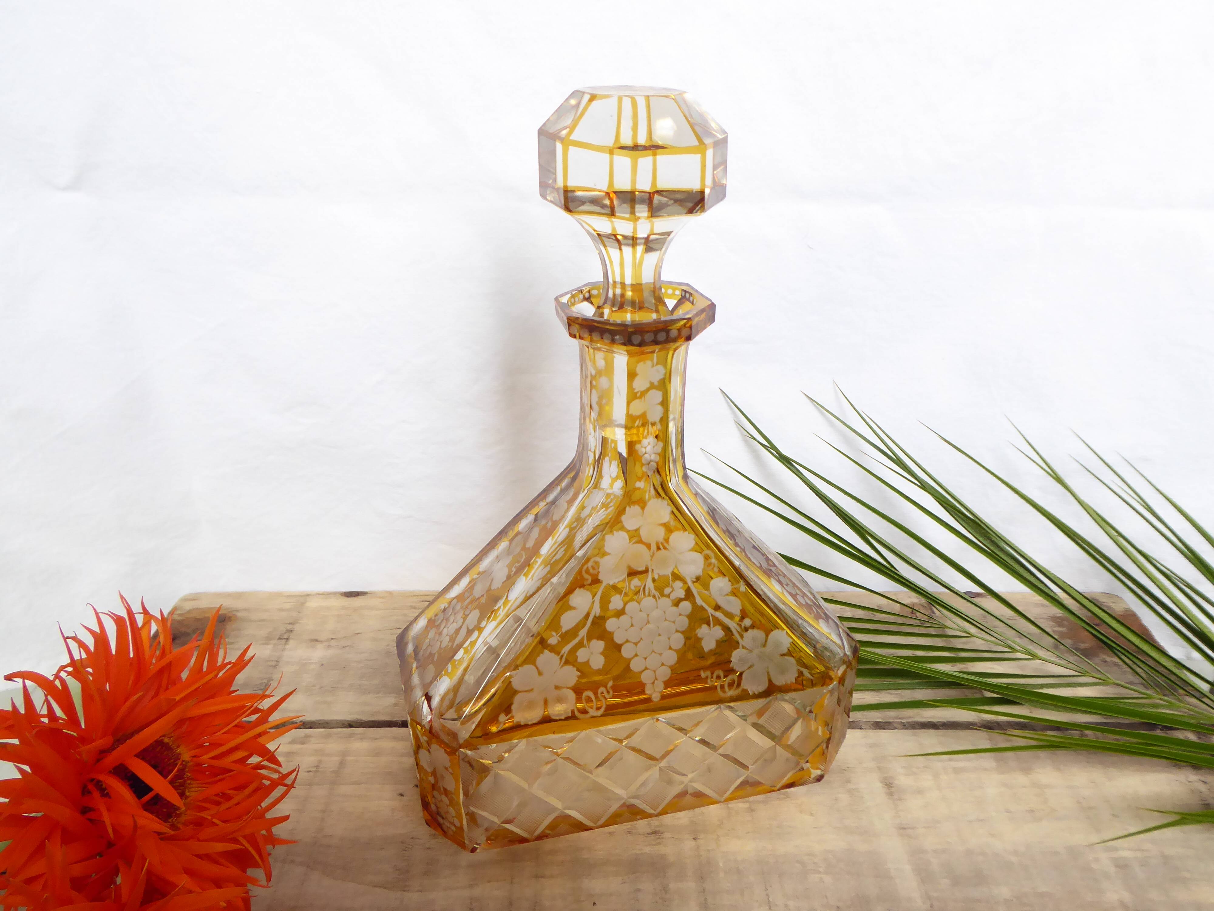 Engraved and cut crystal decanter