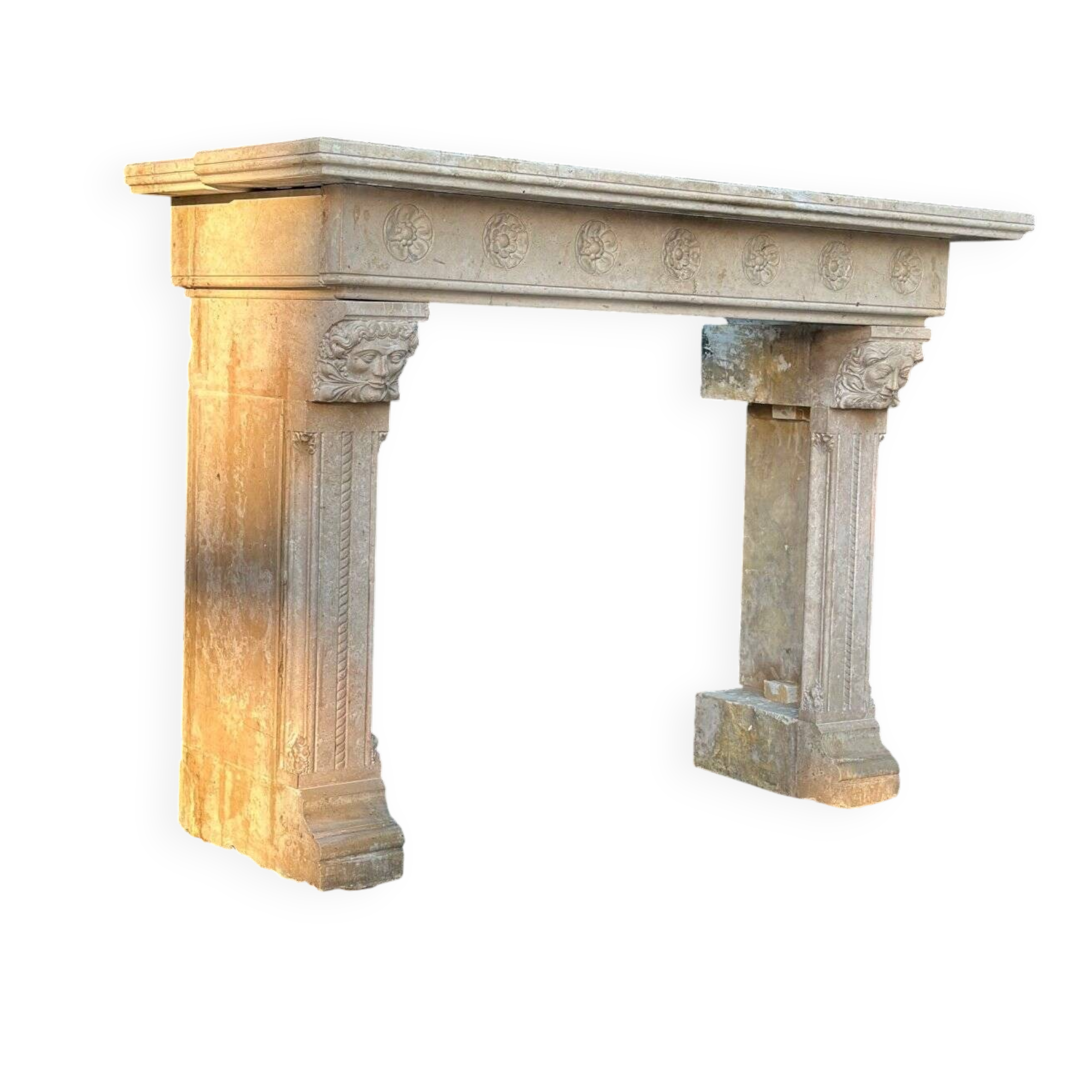 Neo-Gothic style Lumel beige marble fireplace circa 1880