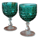 2 vintage cut glass coloured stemmed glasses