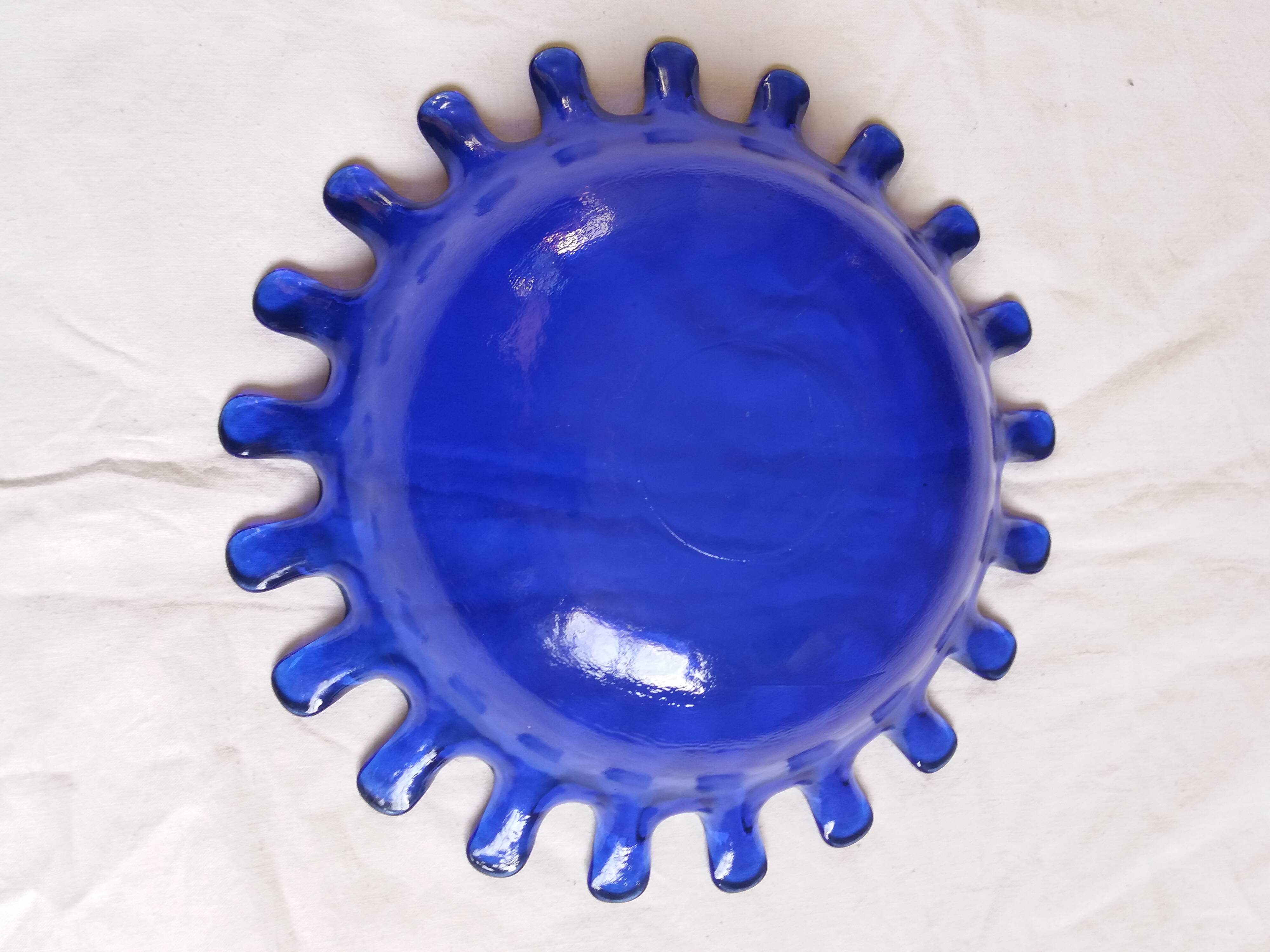 Blue glass salad bowl