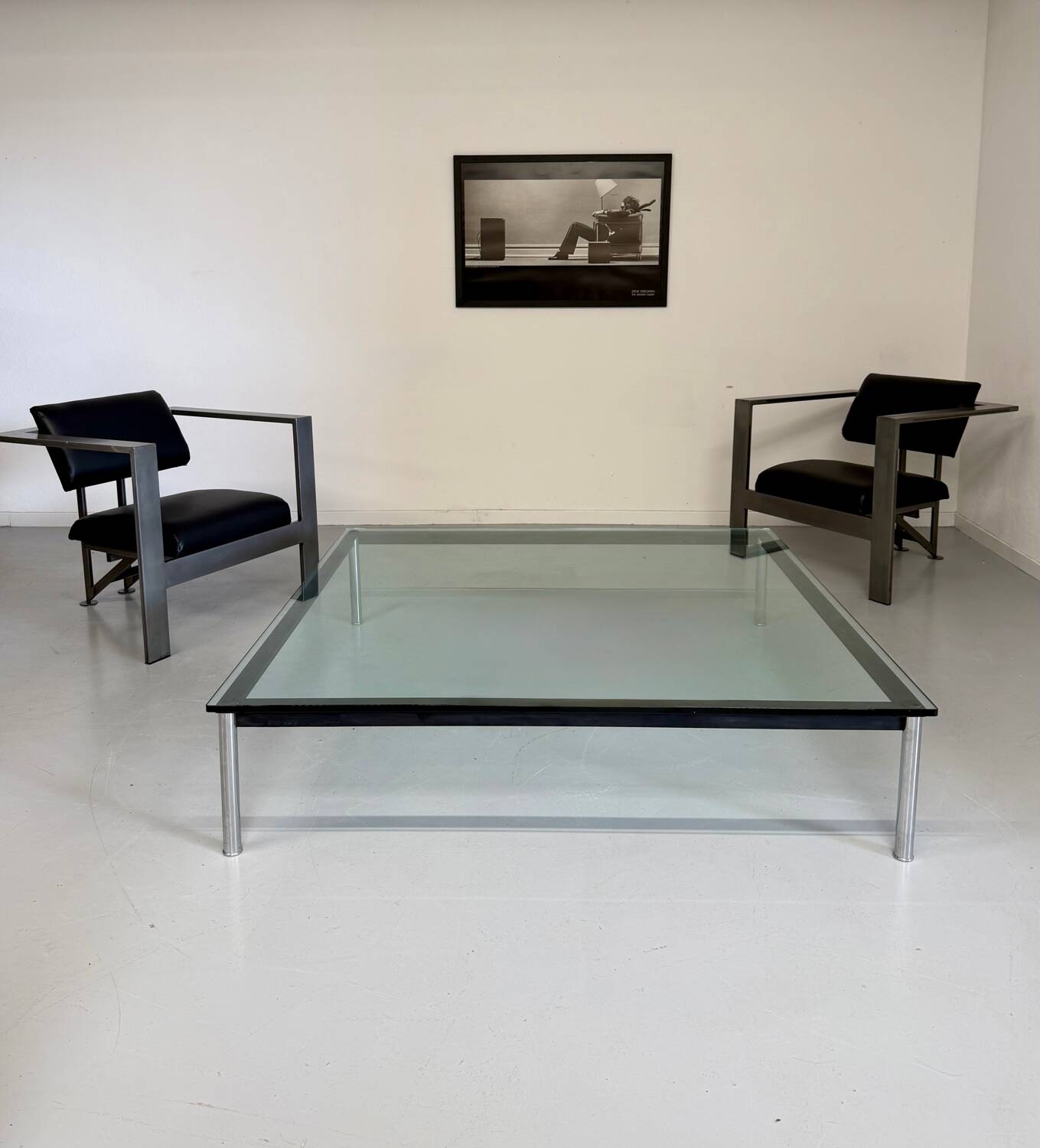 XXL coffee table LC10 design by Le Corbusier for Cassina, 1980s, glass.