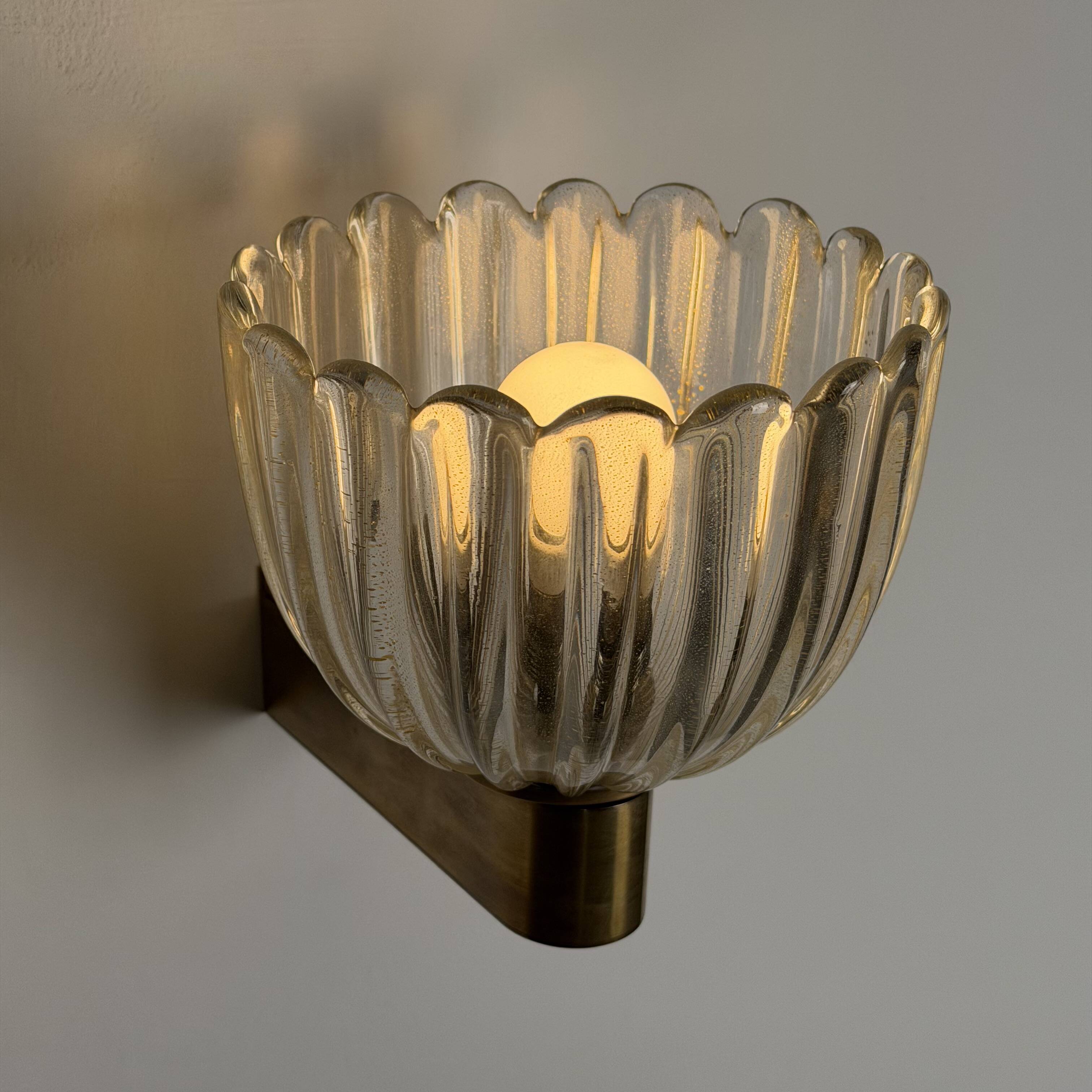 Pair of Murano glass wall sconces by E. Barovier, Italy 1940