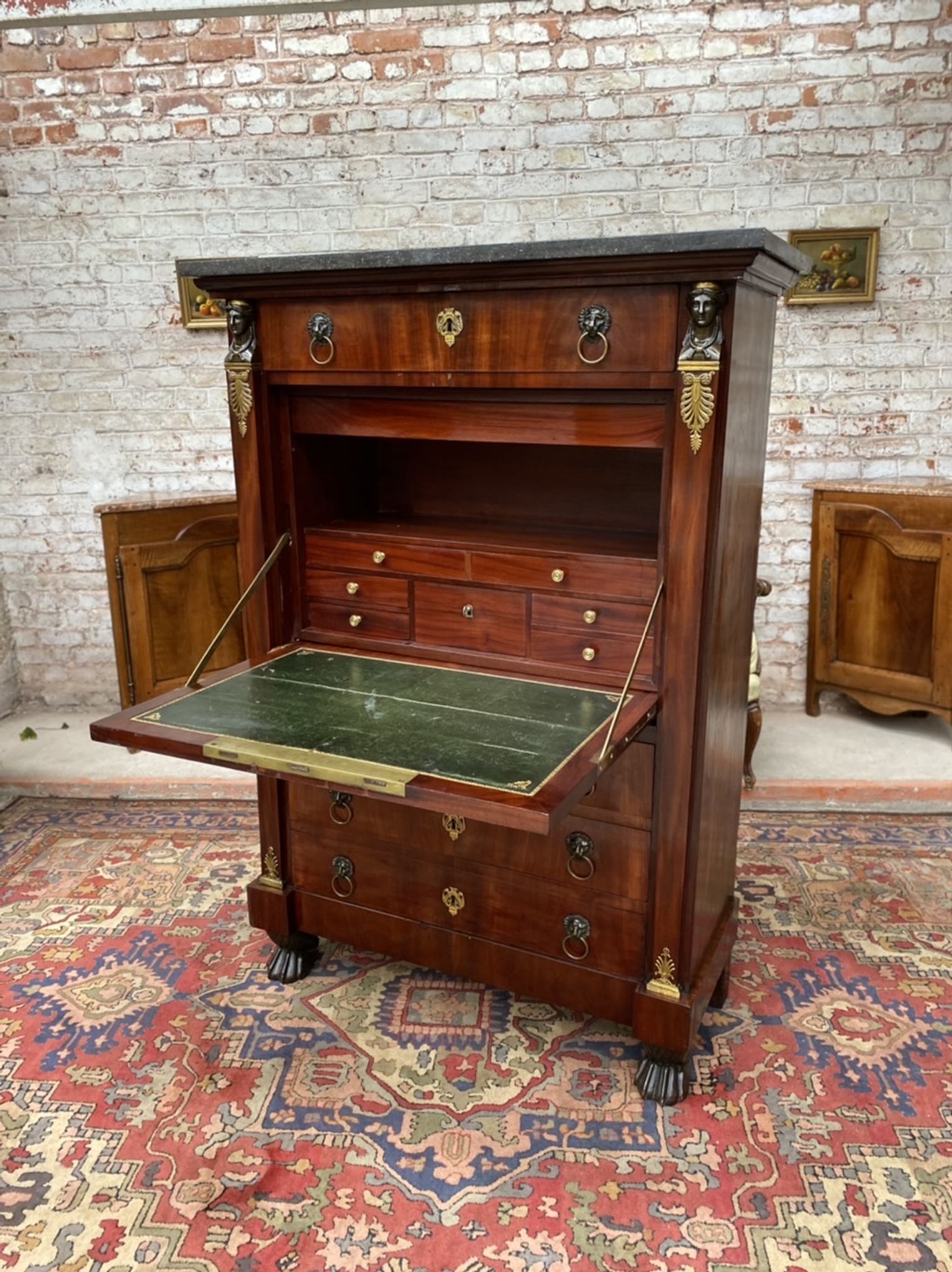 Secretary in mahogany period empire stamped pierre benoît marcion early nineteenth century
