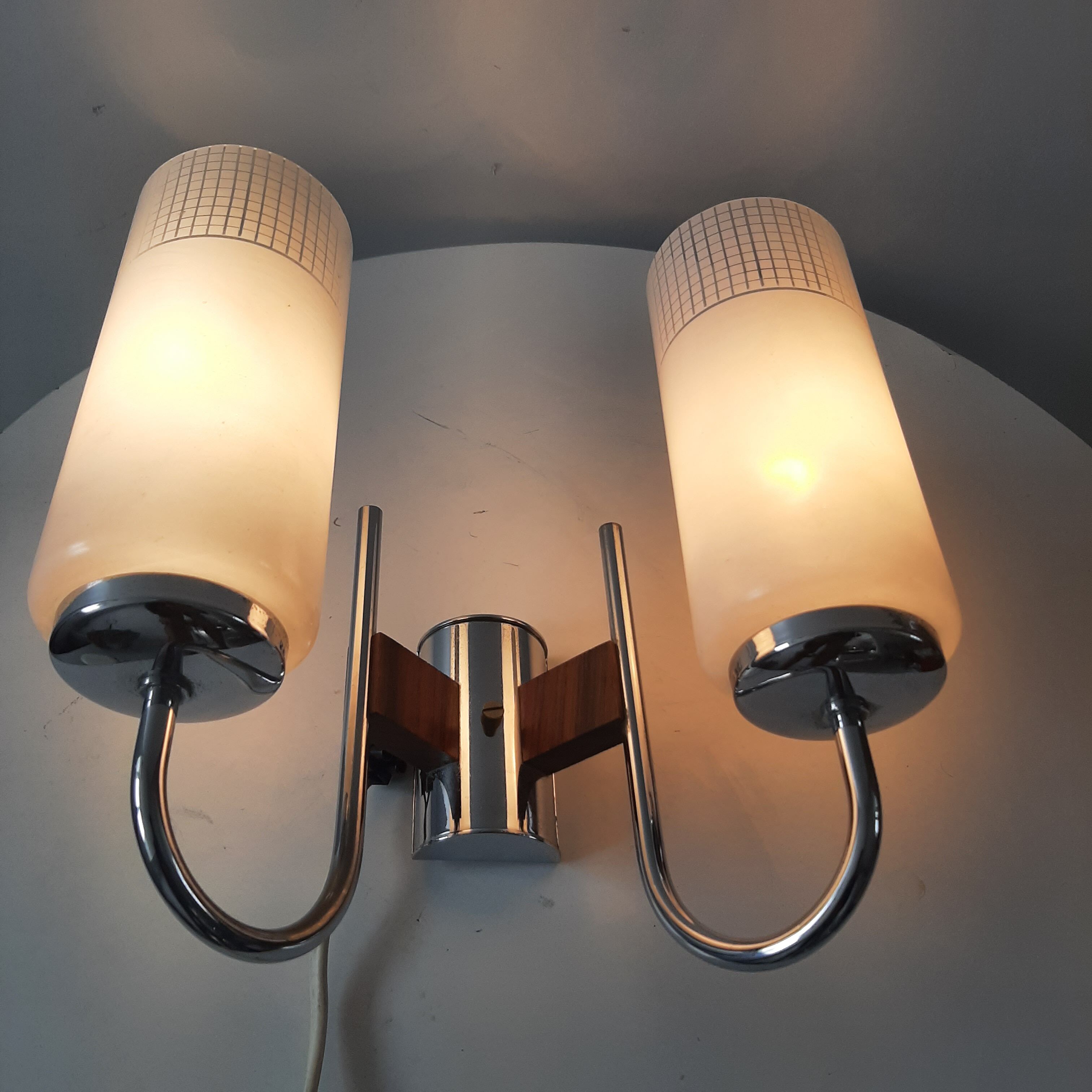 Double chrome and scandinavian teak wall lamp 50s