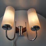 Double chrome and scandinavian teak wall lamp 50s