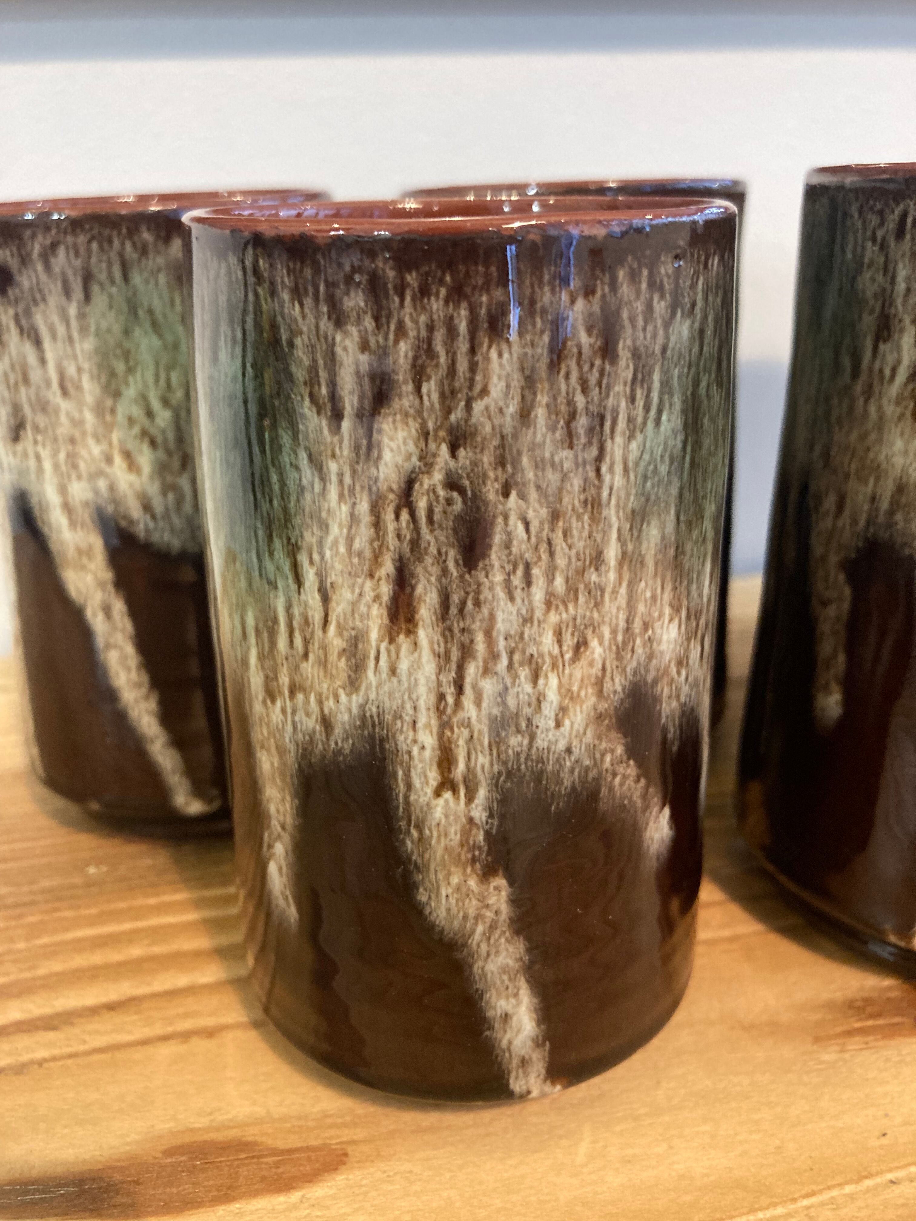 Set of 5 high enamelled sandstone cups