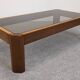 Modernist coffee table in elm and smoked glass, Italy circa 1970.