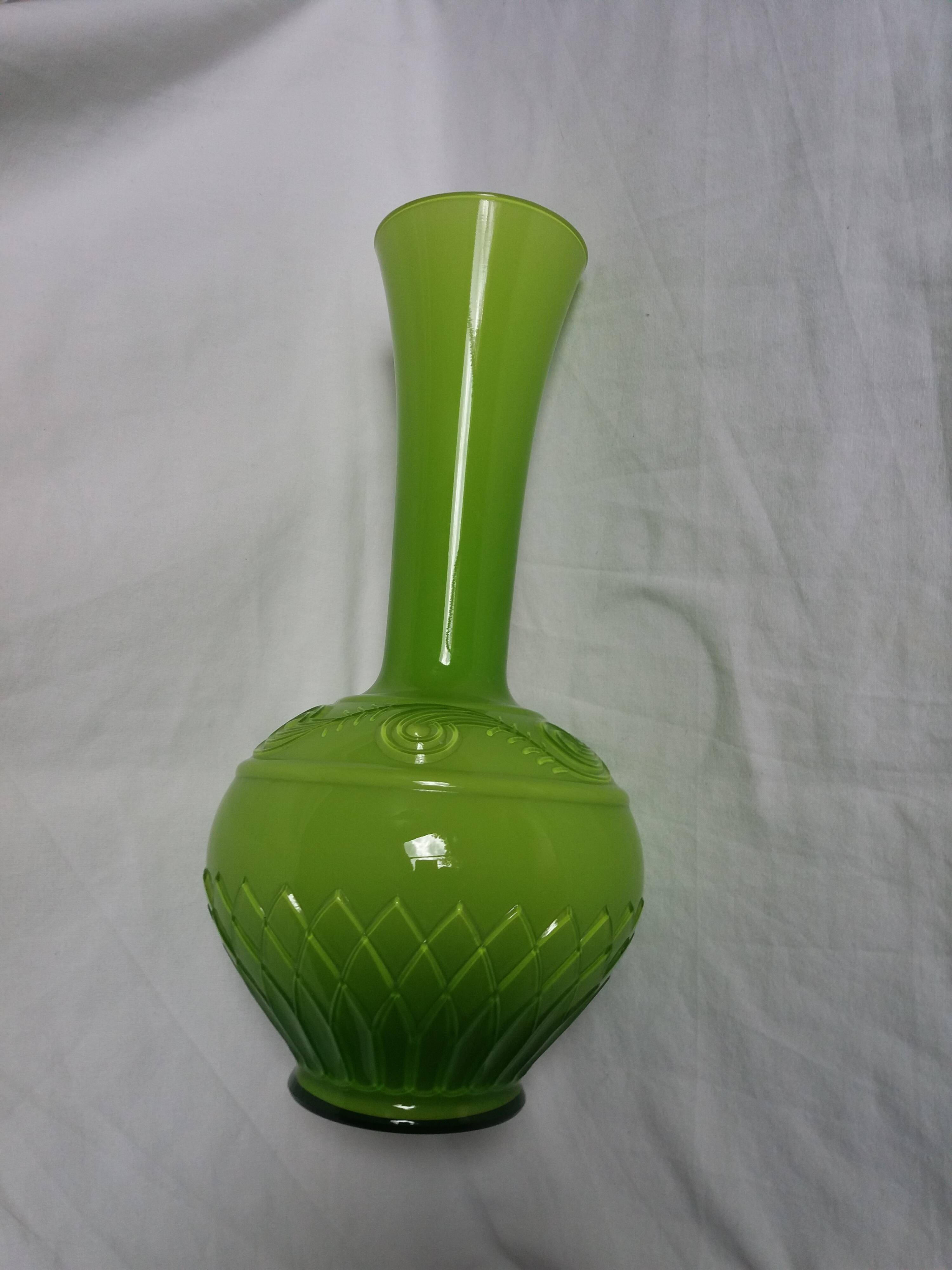 Apple green opaline glass vase
