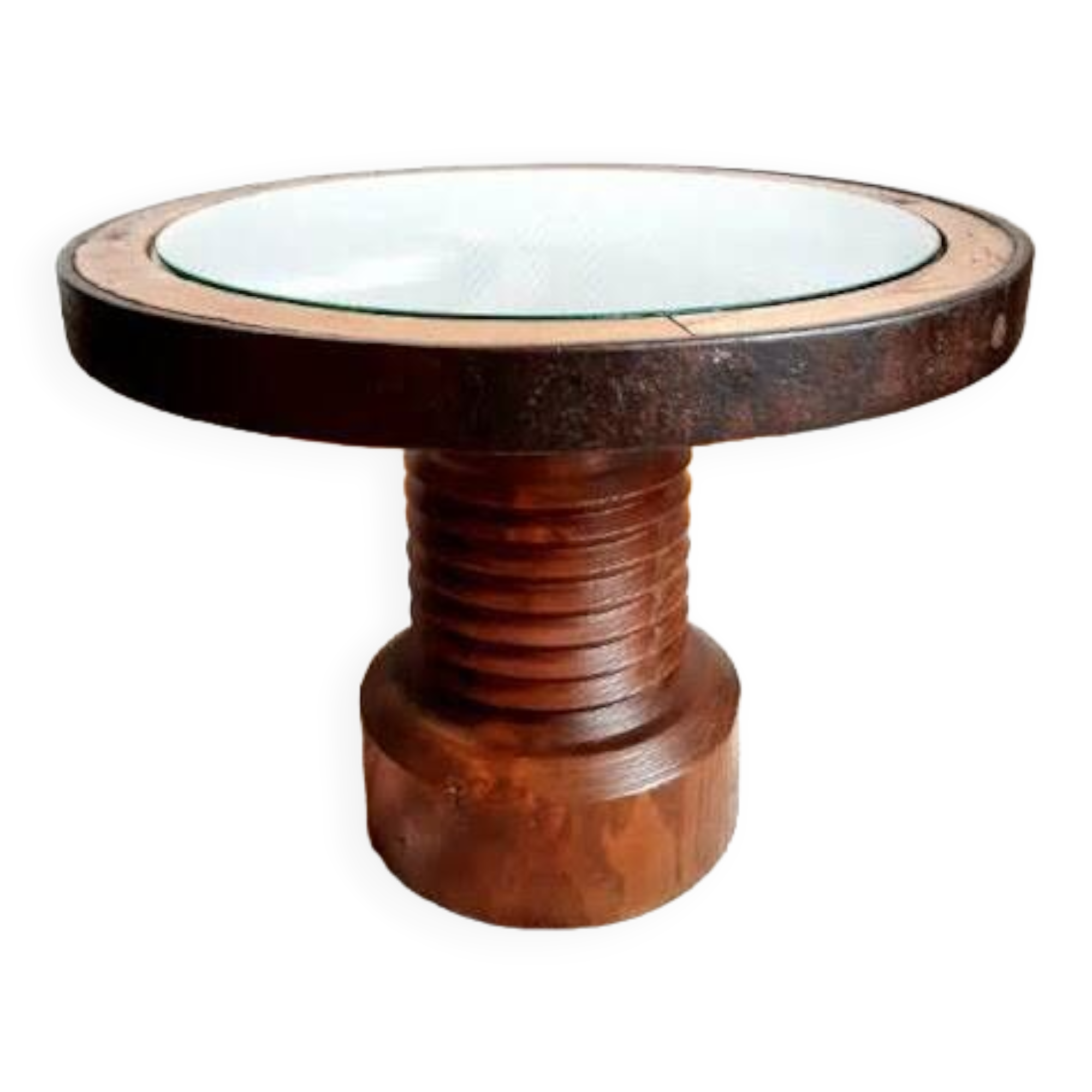 Dudouyt style brutalist wooden wheel coffee table