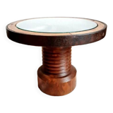 Dudouyt style brutalist wooden wheel coffee table