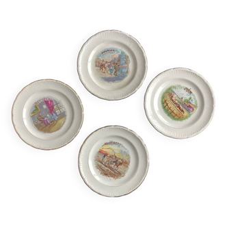 Lot of 4 old dessert plates St Amand Month of the year