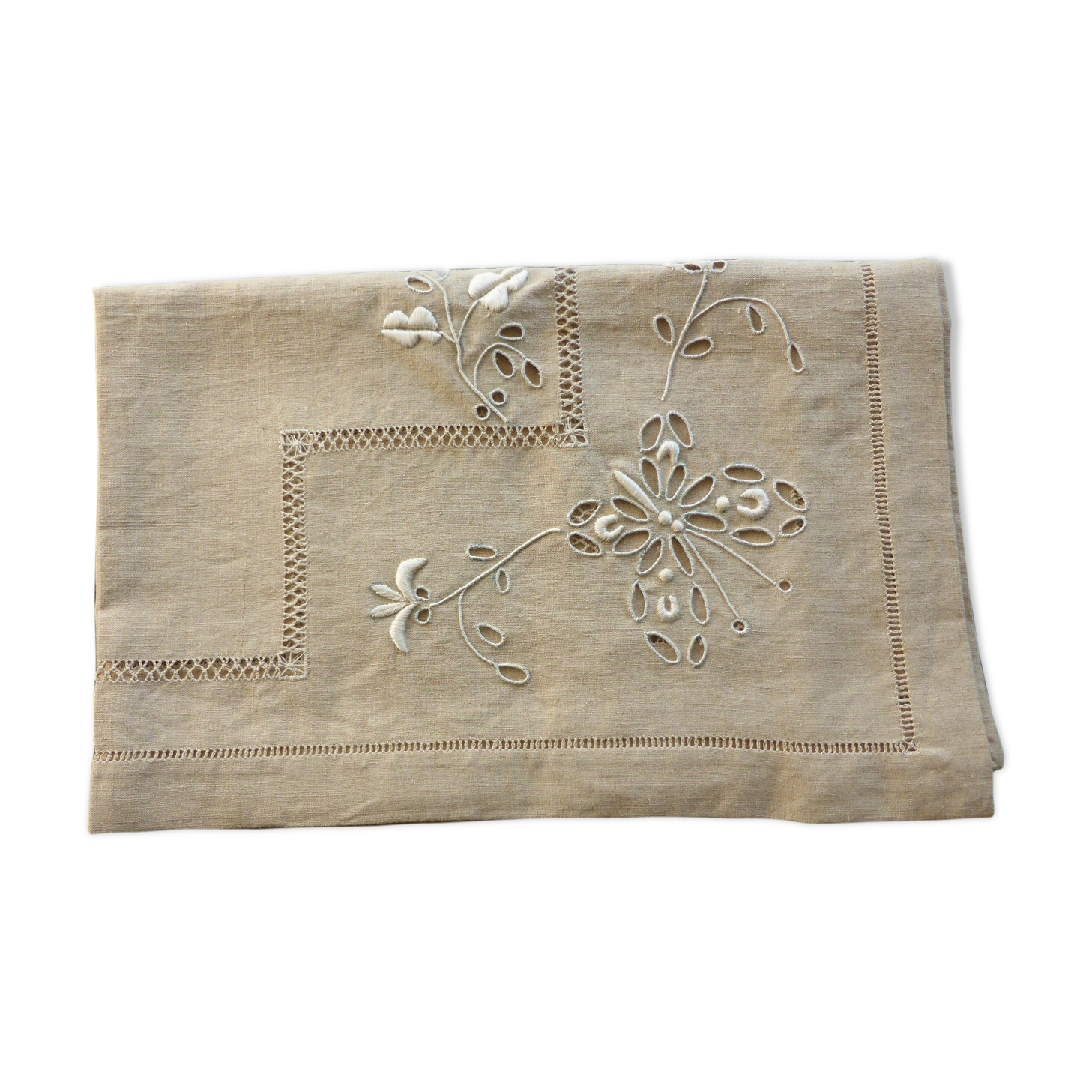 Old linen sheet embroidered with butterflies and flowers-days-66x83cm