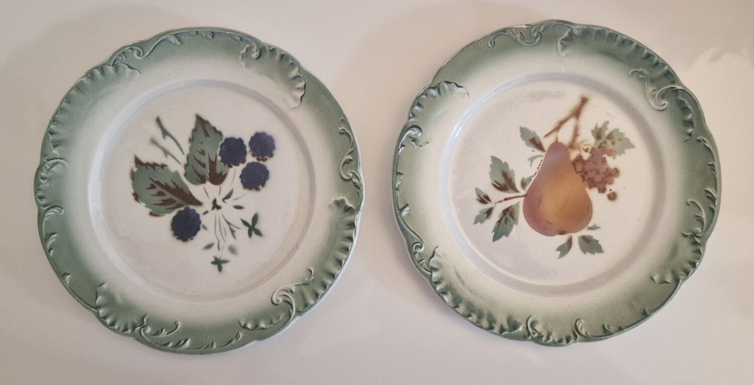 2 plates slip f.f pexonne in opaque porcelain