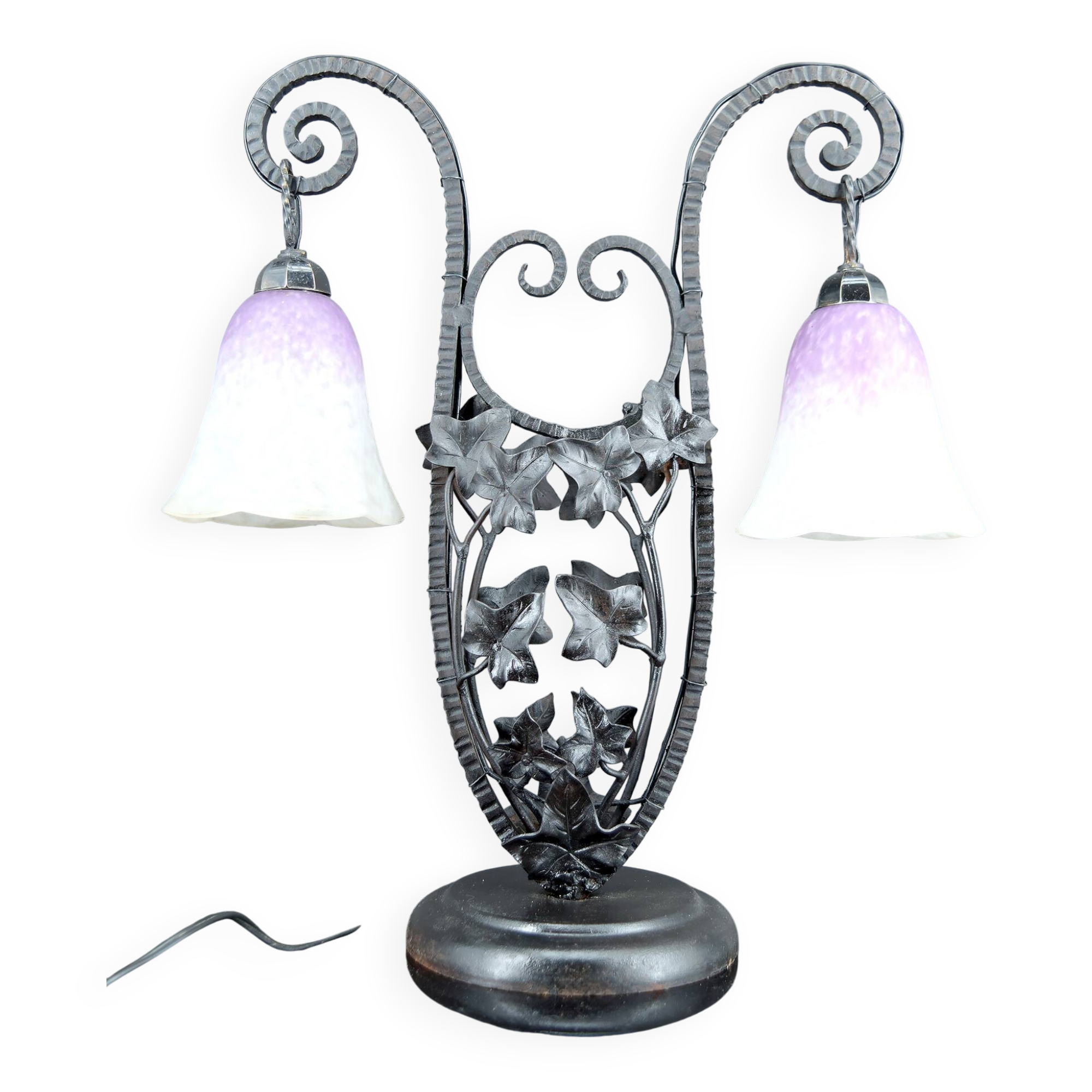 Important Wrought Iron Double-Headed Lamp by Schneider, Art Deco, c. 1920
