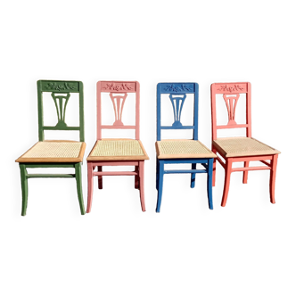 Set of 4 multi-colored art deco chairs