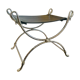 Tabouret Curule Style Maison Jansen en Acier Chromé et Cuir Noir