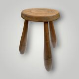 Ancien tabouret tripode en bois massif – pieds façon quilles