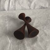Paire de Bougeoirs en bois de Bouleau teinté vintage , design scandinave