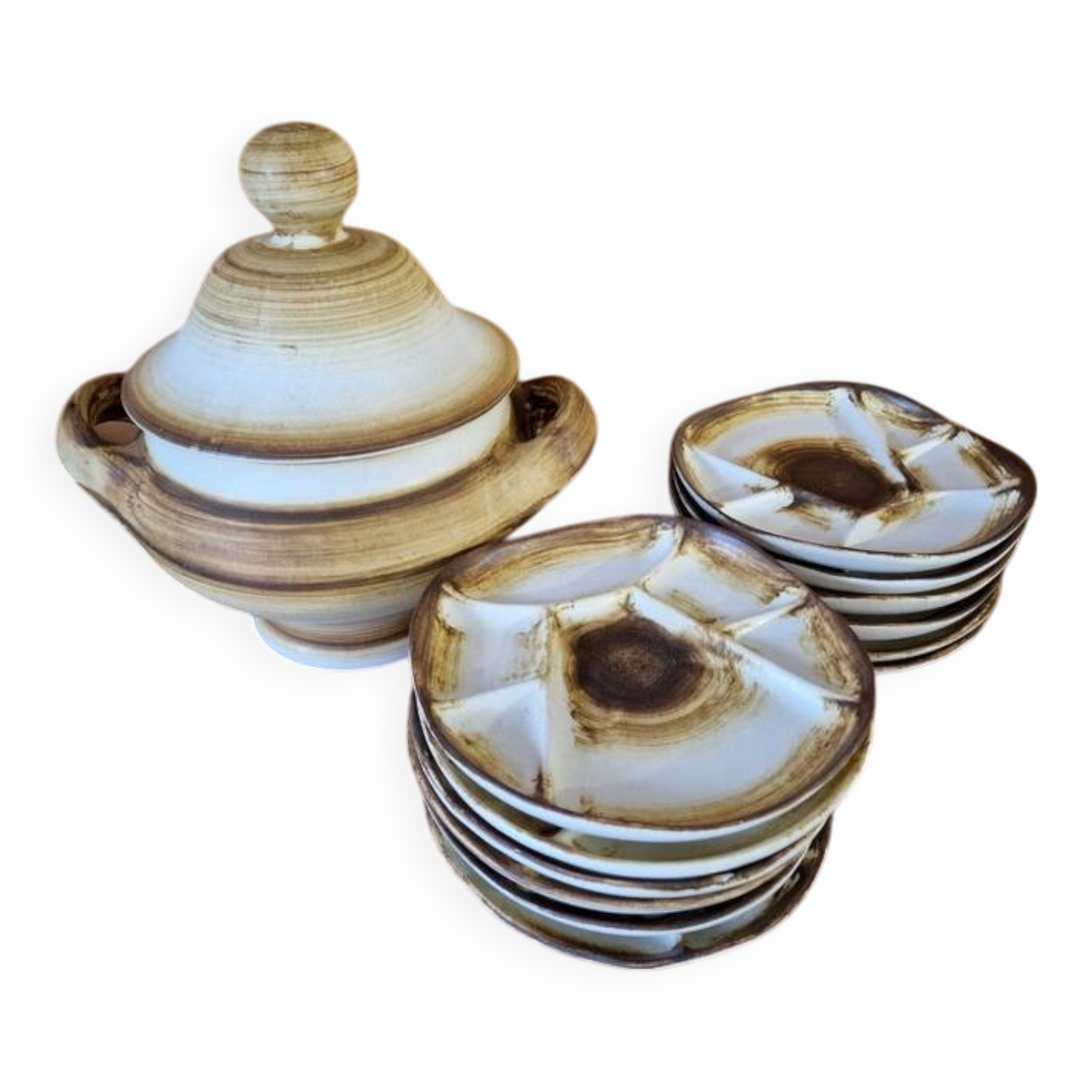 Longchamp, France - Earthenware fondue set - Design 1960/70