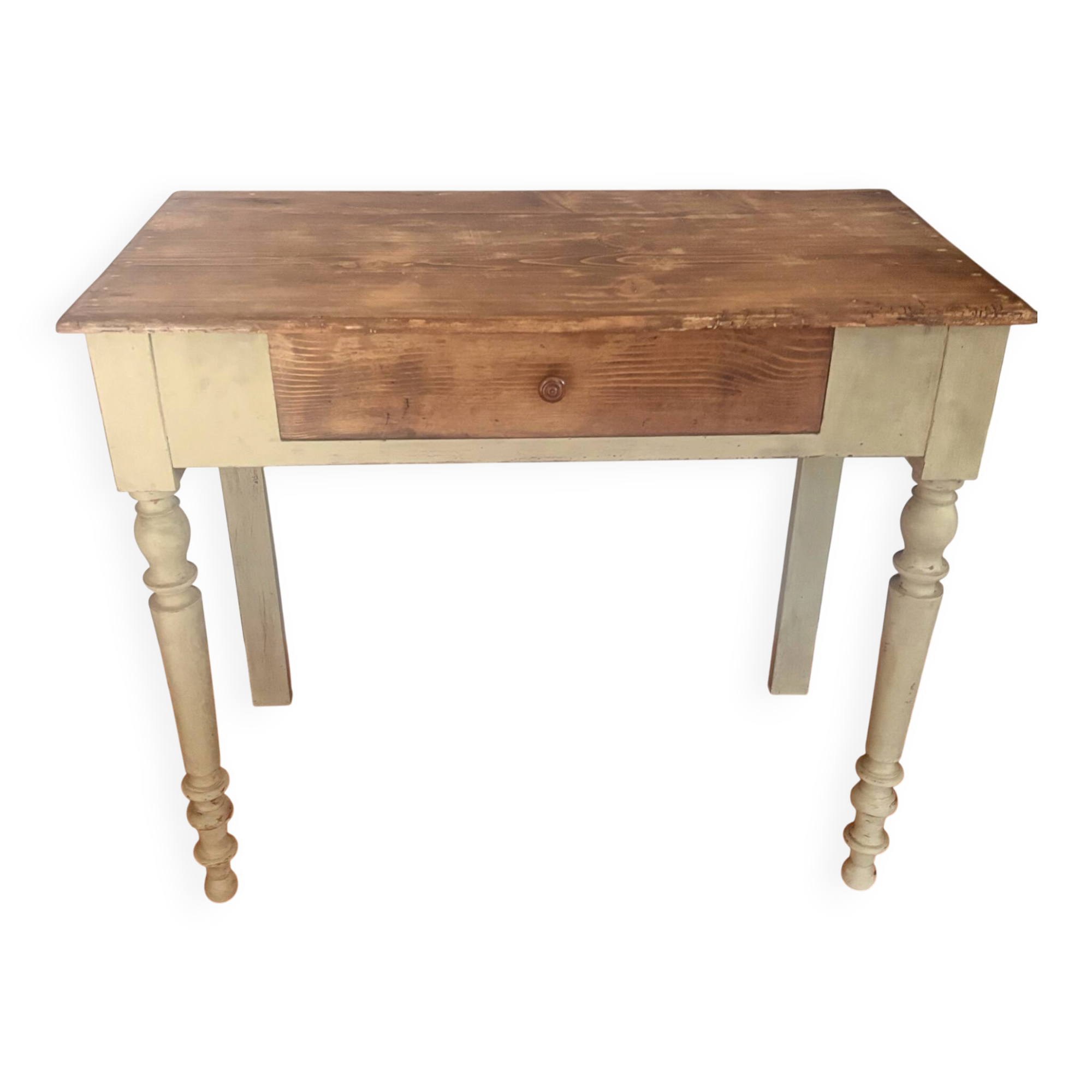 Old patinated wooden console – French country spirit, turned legs.