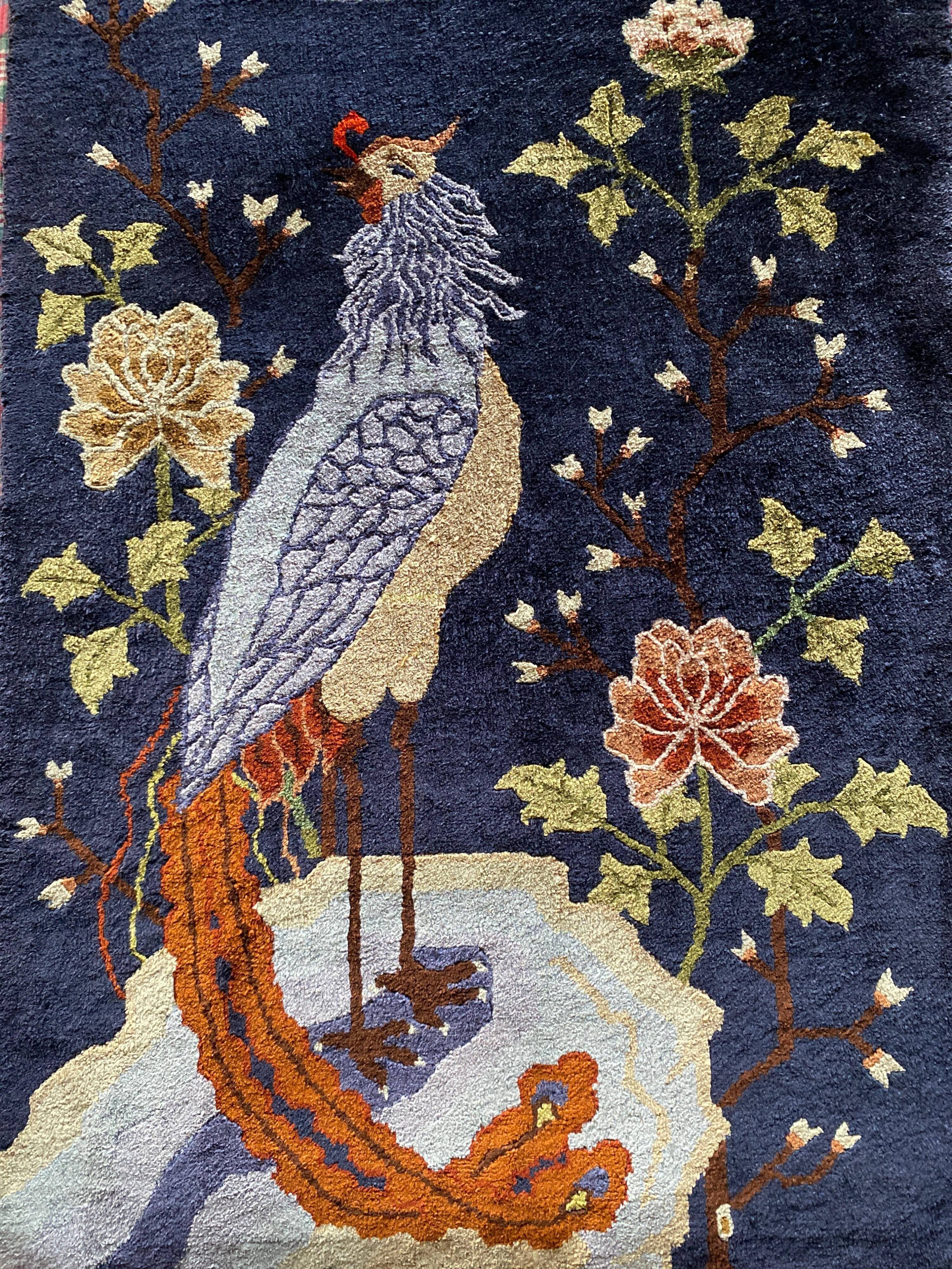 Art Deco Chinese Handmade Silk Bautou Tapestry Rug, Early 20th Century