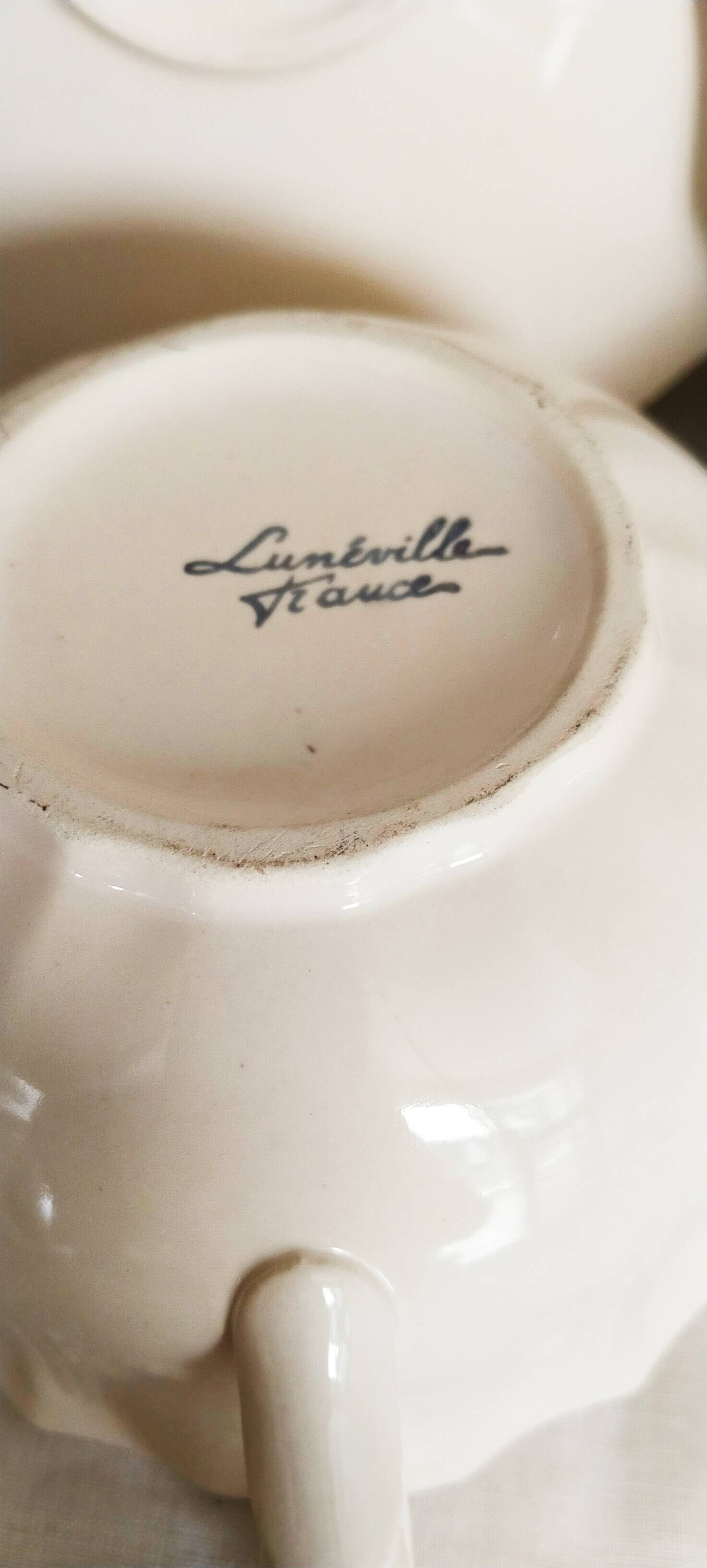 Set of 2 antique tea or chocolate cups with saucers, in earthenware from L