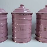 Trio pink enamelled pots