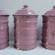 Trio pink enamelled pots