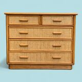 Vintage rattan and woven wicker chest of drawers 1970