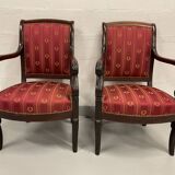 Pair of empire period armchairs in mahogany and silk