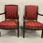 Paire de fauteuils époque empire en acajou et soie